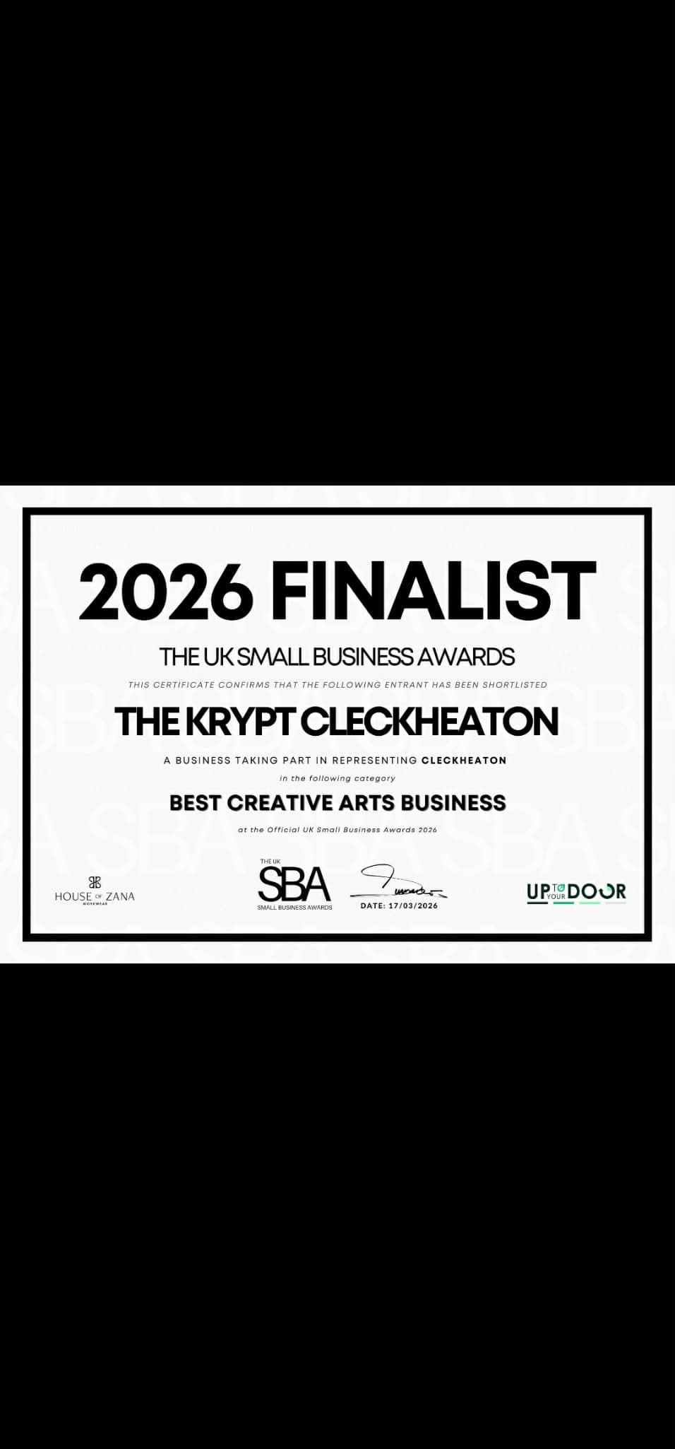 2026 UK Small Business Awards Finalist — Best Creative Arts Business