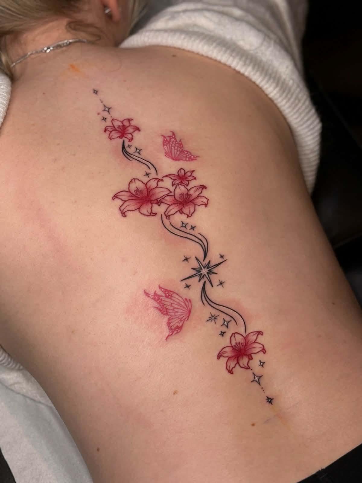Red Lilies & Butterflies